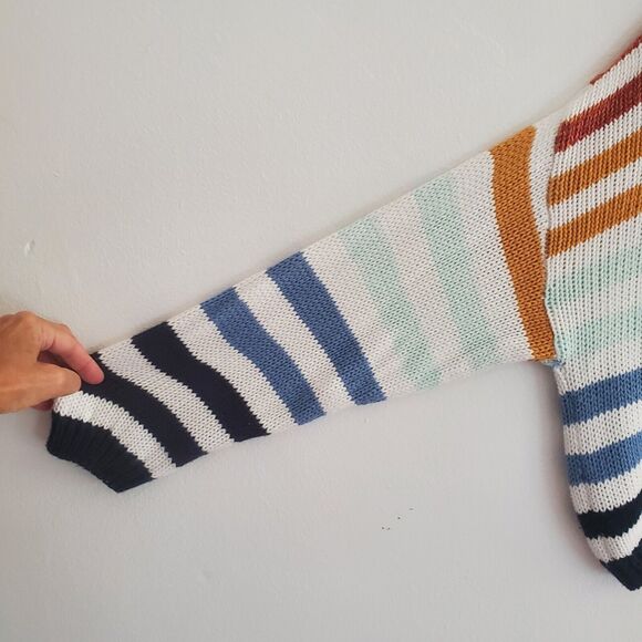 Lulus Charli Blue Striped Loose Knit Sweater Drop Shoulder Crewneck - Picture 4 of 12